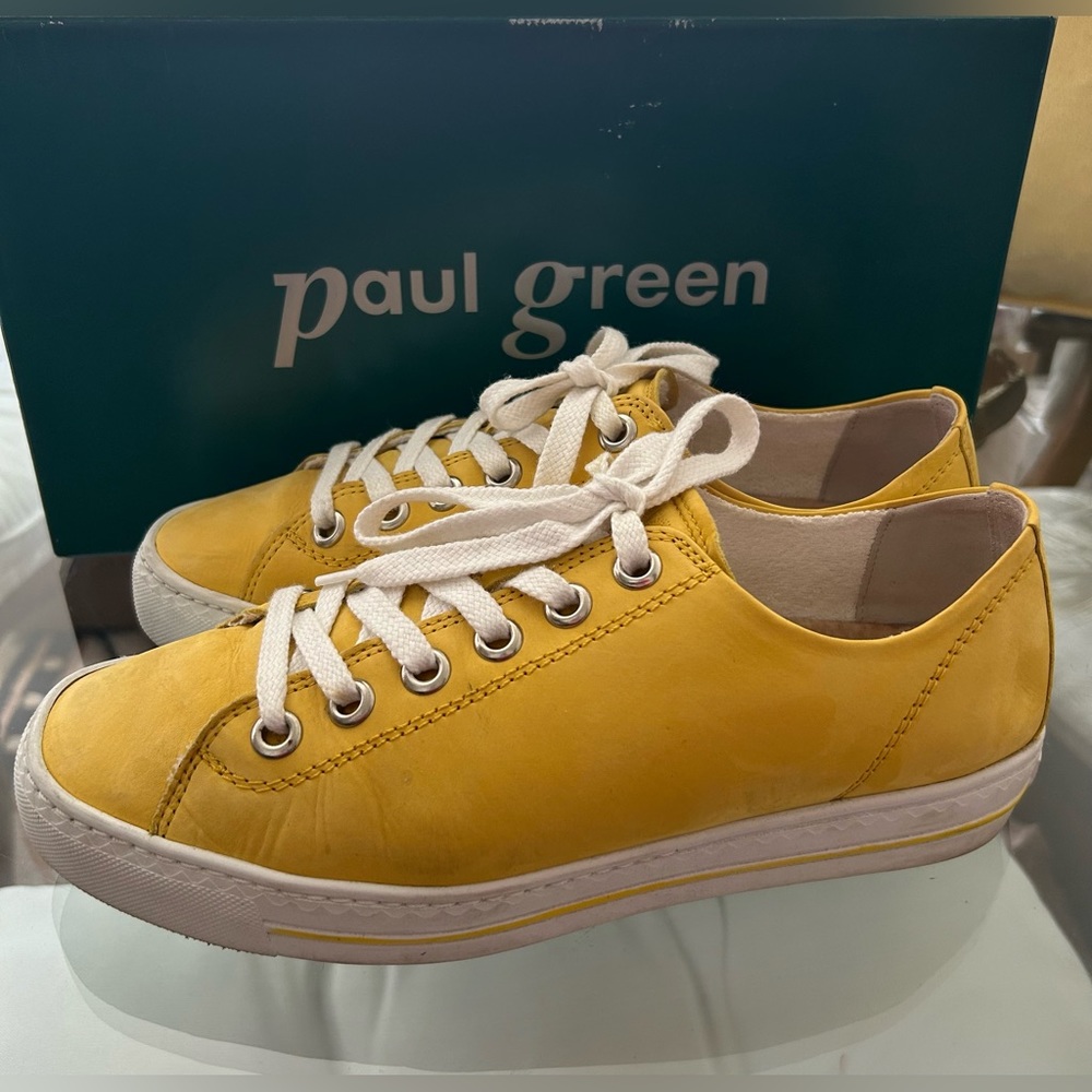 Paul Green Nubuck leather super soft tennis shoes yellow US 8.5 /platform